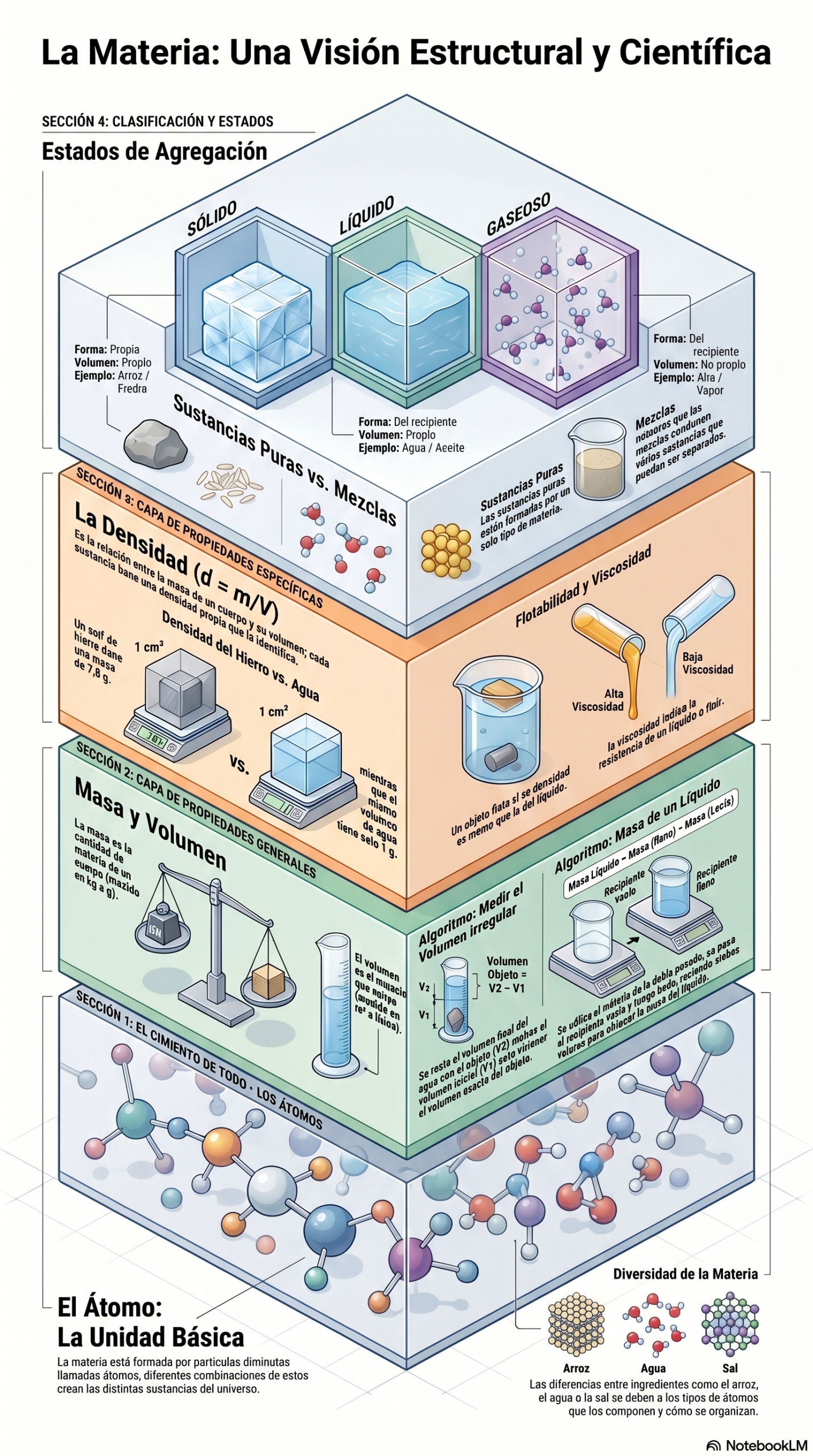 Infografía sobre la estructura y las propiedades de la materia