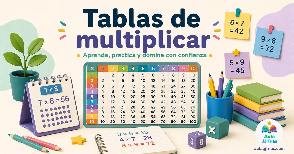 Tablero de las tablas de multiplicar con un ábaco y materiales manipulativos para aprender y practicar las multiplicaciones en Educación Primaria.